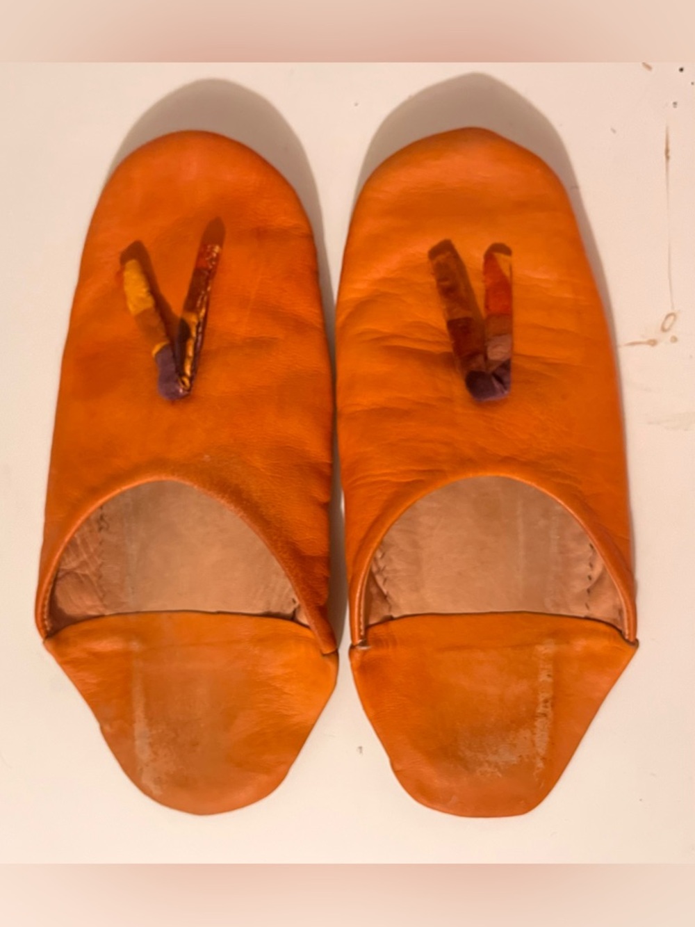Orange Leather Slip-On Flats with Colorful Tassels